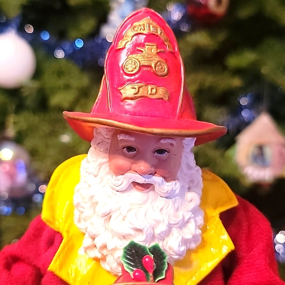 Merry Bright Christmas Santa Fireman with Dalmatian Dog Santa Claus Fire Fighter - Picture 2 of 7